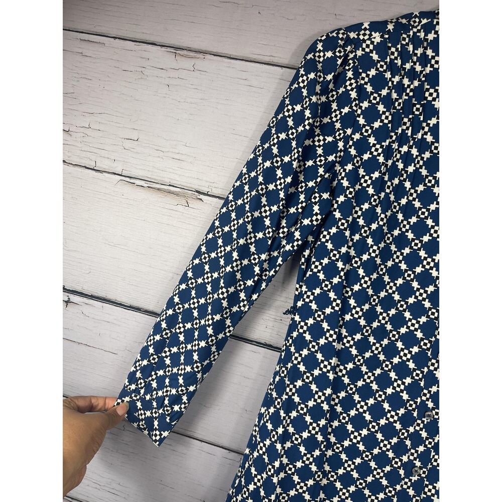 UNTUCKit Shirt Dress Womens 4 Blue Geometric Long Sleeve Knee Length Pockets - Picture 7 of 14